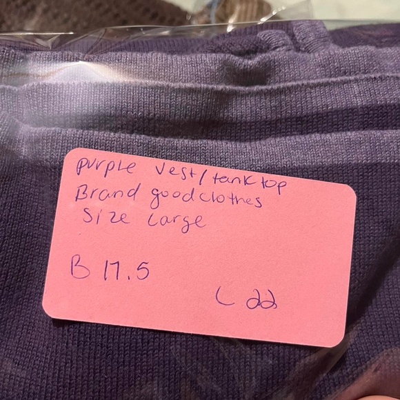 Purple sweater vest with lavender trim. Vneck  Measurements: Bust 35 in. - Picture 4 of 5